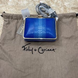 Foley and Corinna Blue Snakeskin Handbag. NWT